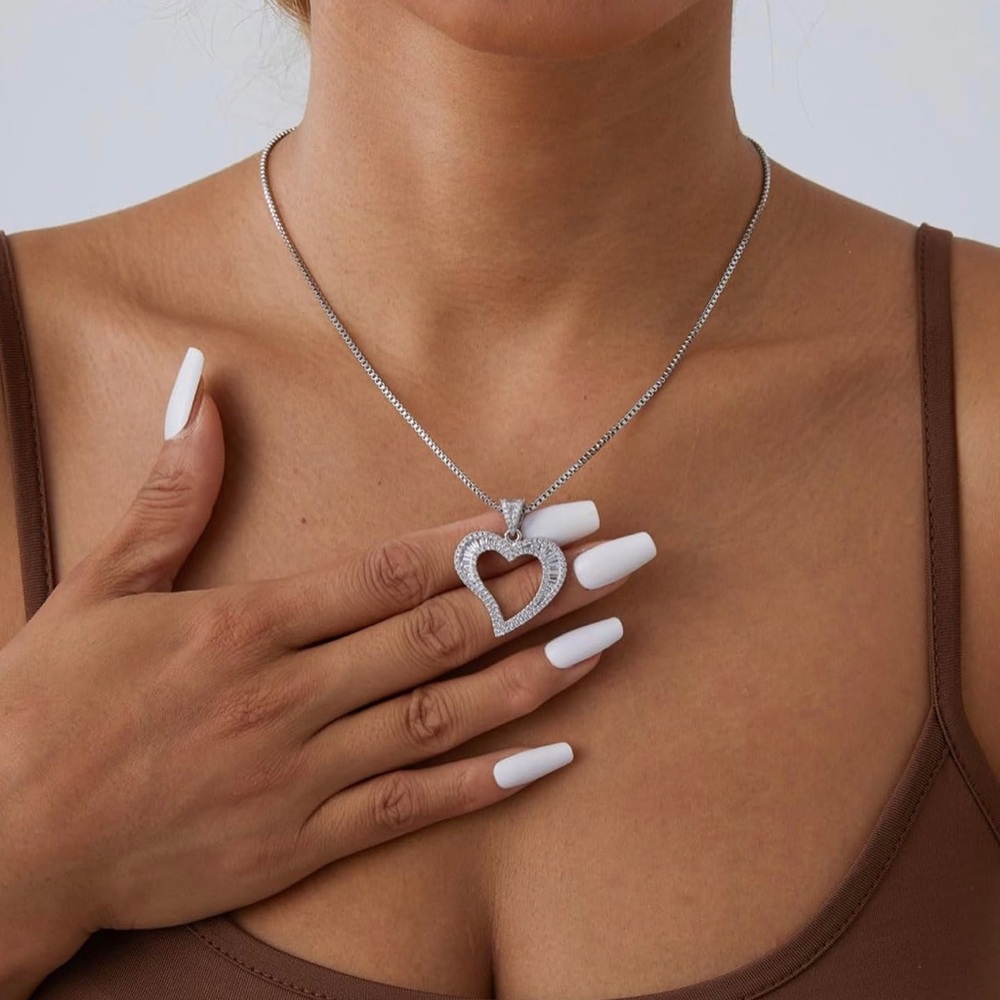 Icy Silver Heart Charm Pendant Necklace